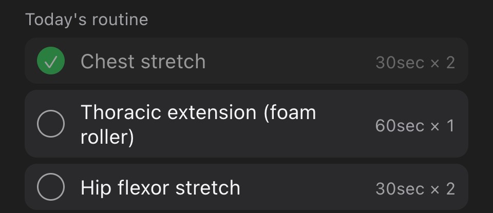 Today's routine in the Kamae menu